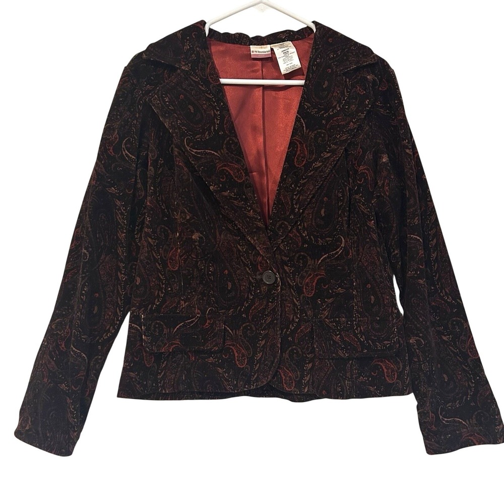 Y2K No Boundaries Paisley Corduroy Blazer Jacket Sz XL Dark Academia Stretch